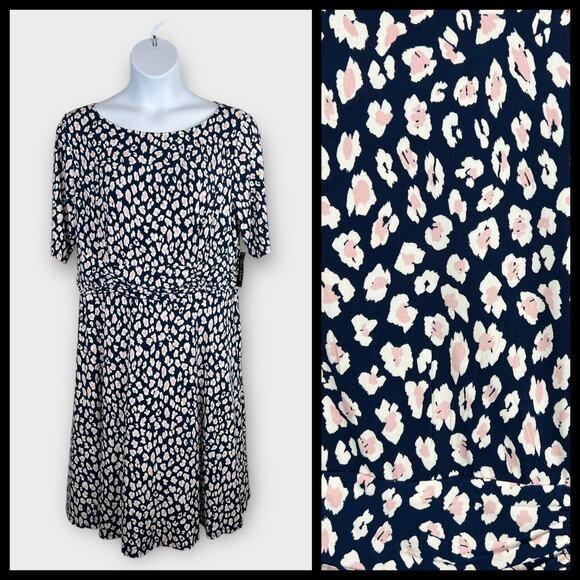 Jessica Howard Womens Blue White Floral Ruched Waist Knit Dress Plus 18W NWT - Picture 2 of 11